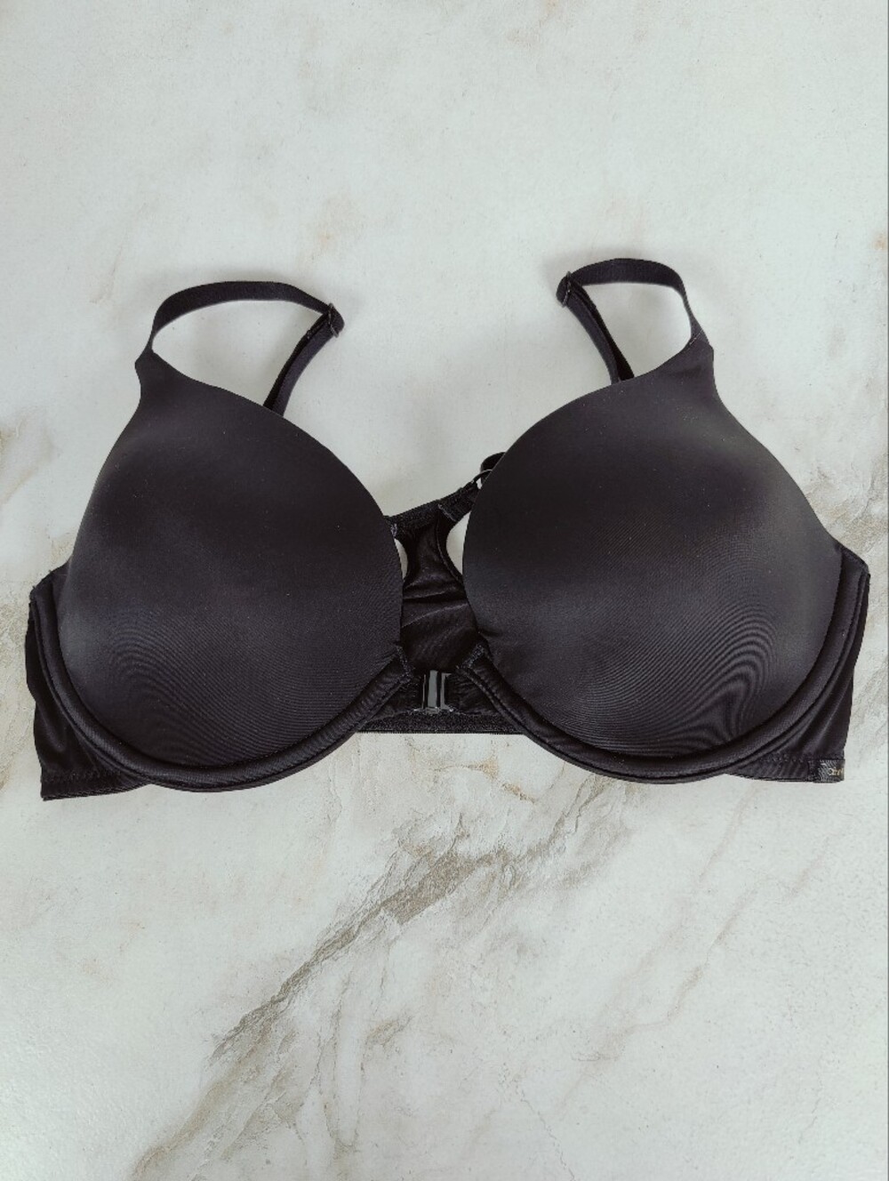 Calvin Klein Black Satin Racerback Front Close Lightly Lined Bra, Sz 32C